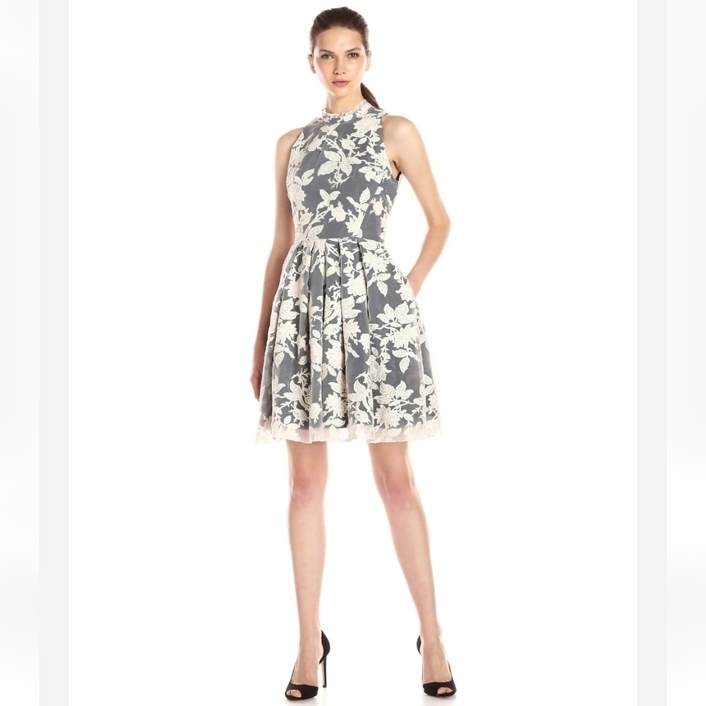 ERIN by Erin Fetherston Black  and Cream Floral Midi Dress Size 8